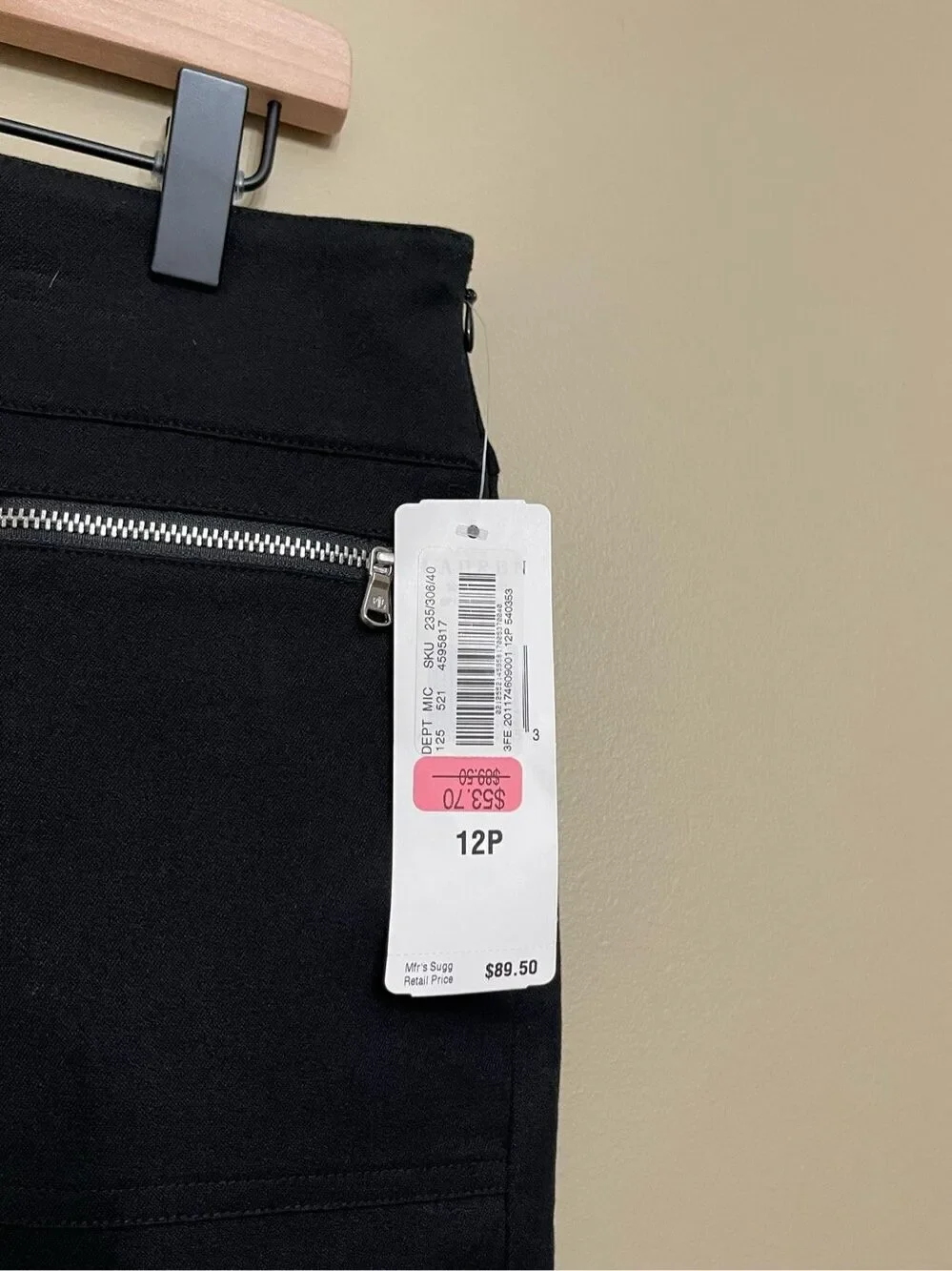Lauren Ralph Lauren Black Cotton Pencil Skirt with Silver Zipper Pockets Petite